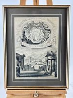 Full view of framed Boston Theatre steel engraving on easel