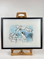 Framed Marc Chagall lithograph on easel, full view