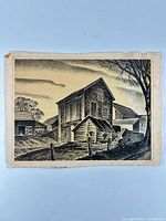 Full view of farm scene lithograph on paper