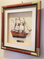 Full view of framed Mayflower ship shadow box