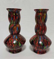Front view pair of multicolor splatter vases