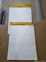 Two 3M Post-it easel pads laid out flat showing overall condition and sheet color