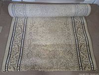 top view of unrolled carpet runner showing pattern and width