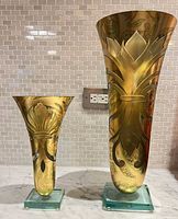 Front view of both vases showing design, sizes, square bases