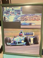 Full framed collage showing three Benetton F1 images in green frame