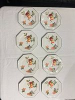 Eight Johnson Bros. Fresh Fruit octagonal plates front view