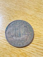 Reverse of 1943 half penny showing HMS Golden Hind