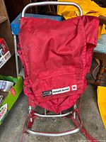 Front view of red Taymor Mount Hood external-frame backpack on aluminum frame