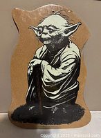 Full view of Yoda cork plaque showing shape and graphic