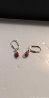 Front view of both earrings showing ladybug charms and leverbacks