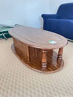 Full view of oval coffee table top and side