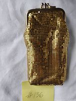 Full view of gold mesh purse front with note #136