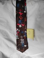 Front view of entire necktie showing character print