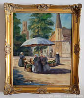 Frontal view of framed oil painting