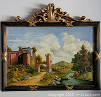 Frontal view of framed oil painting