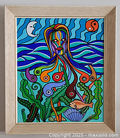 Frontal view of framed painting showing full artwork and frame