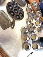 View of aebleskiver pan and grill press