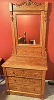 Full view of oak dresser with mirror attached