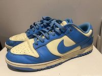 Left side view of shoes showing colorway and wear on midsoles