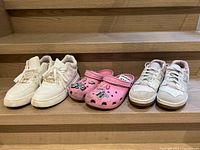 All three pairs on wooden steps