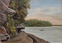 Full view of signed landscape oil painting on board