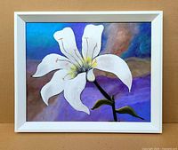 Front view of framed oil on board painting