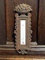 Full view of thermometer on wooden background