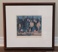 Full view of framed print with mat and wood frame
