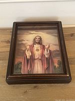 Front view of framed Sacred Heart Jesus shadowbox