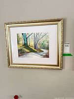 Framed watercolour on wall showing full frame