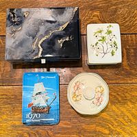 Top view of all four items arranged on wooden surface