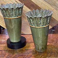 Front view showing both vases, glaze, leaf rims