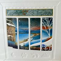 Close-up of artwork showing embossed window scene and lower icons