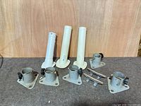 Overview of all hardware including rod holders, base mounts, cleats and plates