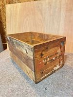 Angled exterior view of wooden crate