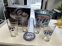 Full set with bucket, four glasses, coasters and box