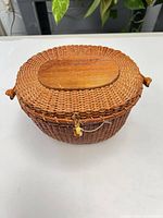 Closed oval wicker basket top view