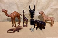 Group view of all seven African animal figures