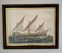 Full view of framed lithograph on wall