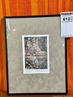 Full view of framed and matted Lilybell print under glass