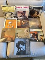 All ten Glenn Gould Columbia LPs laid out on sofa