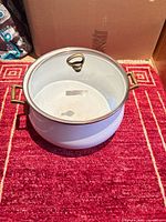 Pot with lid displayed on rug