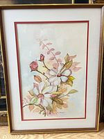 Full view of framed watercolor showing artwork, mat and frame