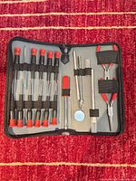 Full kit open displaying screwdrivers, pliers, mirror, extensions in case