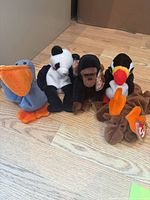 Group shot of five Ty Beanie Baby plush toys