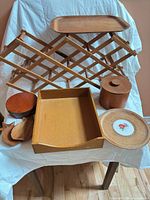 Entire lot with stand, trays, canister, platter, lids, small dishes