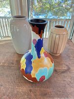 Front view of multicolor glazed German vase