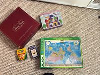 All five items laid out on carpet