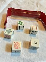 Five poker dice and red snap case overview