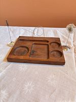 Overall view of wood desk organizer with three photo holders